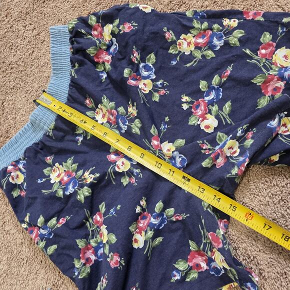 Vintage Floral Pull On Shorts Women M Denim Trim Lounge Pockets Cottage Boho 90s - Picture 9 of 10